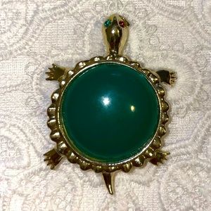 2/$18 Turtle brooch green with green pink color eyes